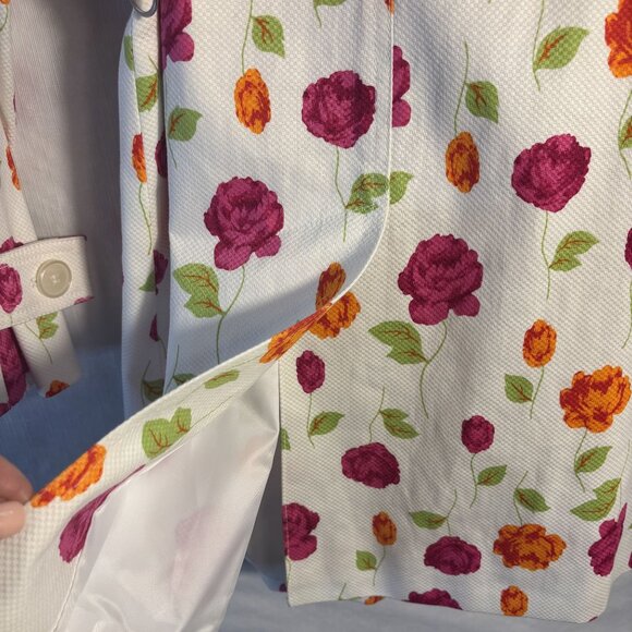 Michael Michael Kors Floral Belted Trench Coat Women’s Large iWhite W/ Red & Ora - Picture 7 of 14